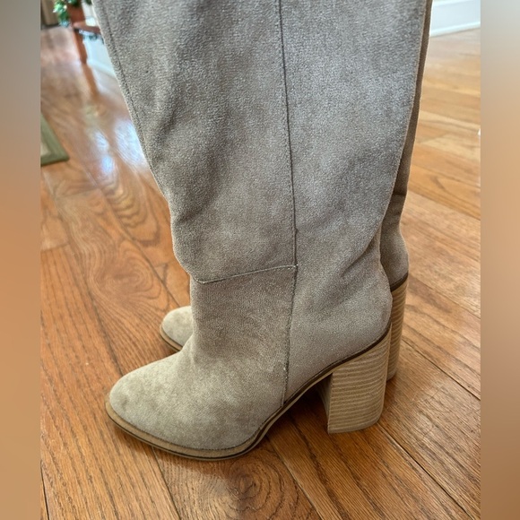 Mi.iM Brown/Beige Faux Suede 4” Tall Heeled Knee High Boots Size 7 Women - Picture 9 of 12